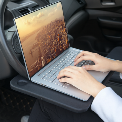 Portable Car Steering Wheel Table – Two-Sided Design, Lunch Tray & Laptop Holder - Image 3